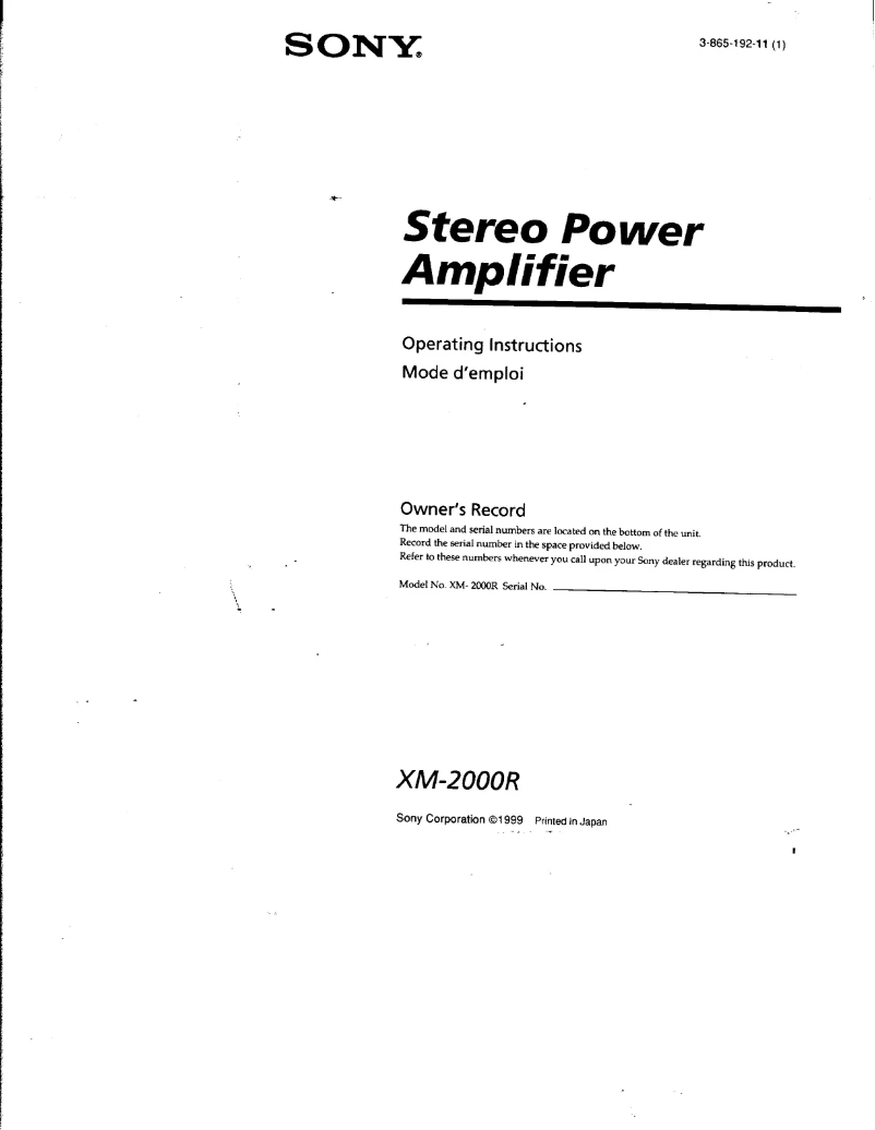 Page n°1 - Manuel utilisateur Sony XM-2000R