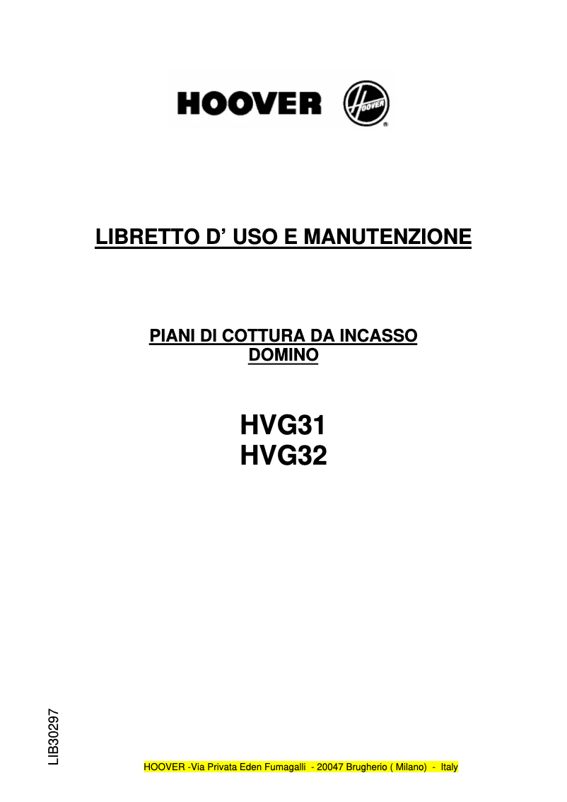 Page n°1 - Manuel utilisateur Hoover HVG 31