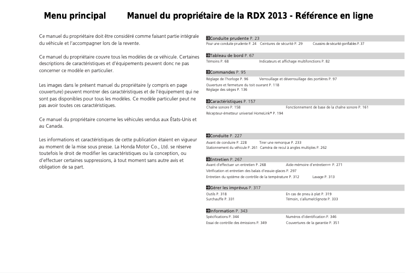 Image de la première page du manuel de l'appareil RDX (2013)