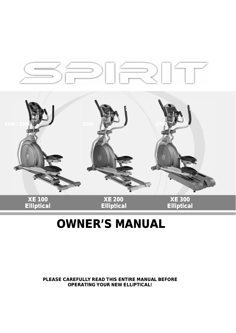 Page 1 de la notice Manuel utilisateur Spirit XE100 Elliptical
