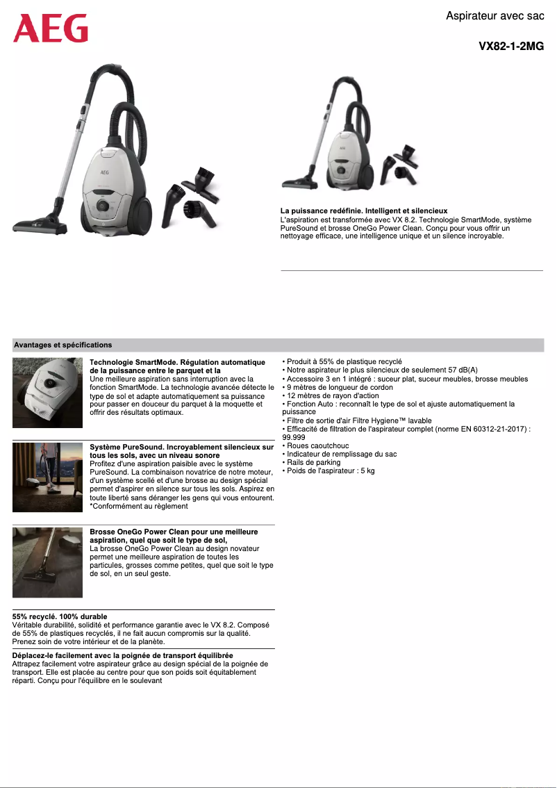 Page n°1 - Fiche technique AEG VX82-1-2MG