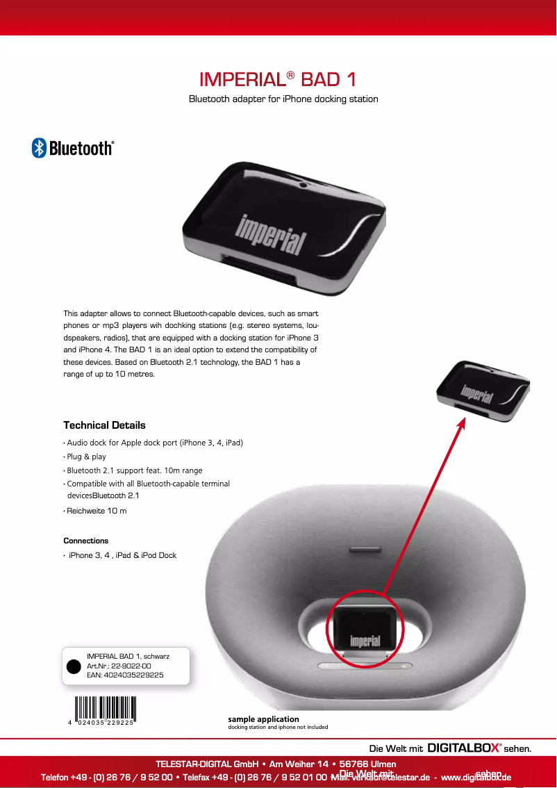 Page 1 de la notice Fiche technique Imperial BAD 1