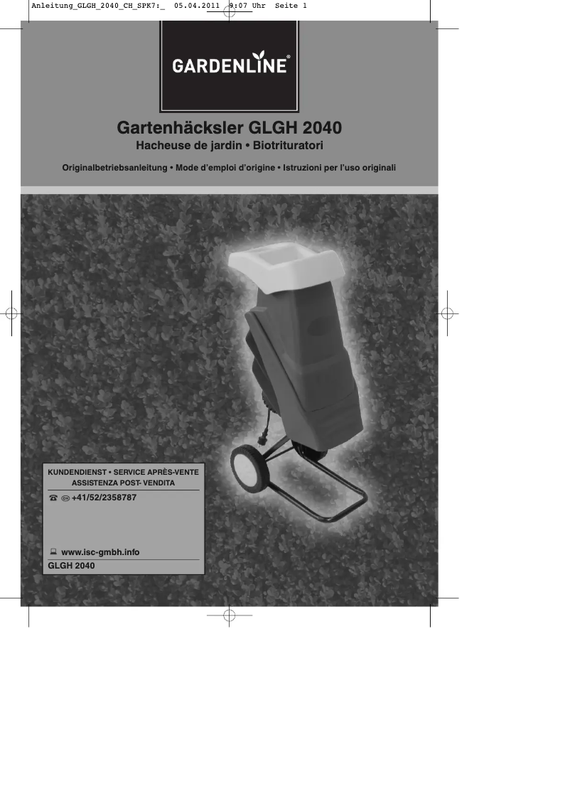 Page n°1 - Manuel utilisateur Gardenline GLGH 2040