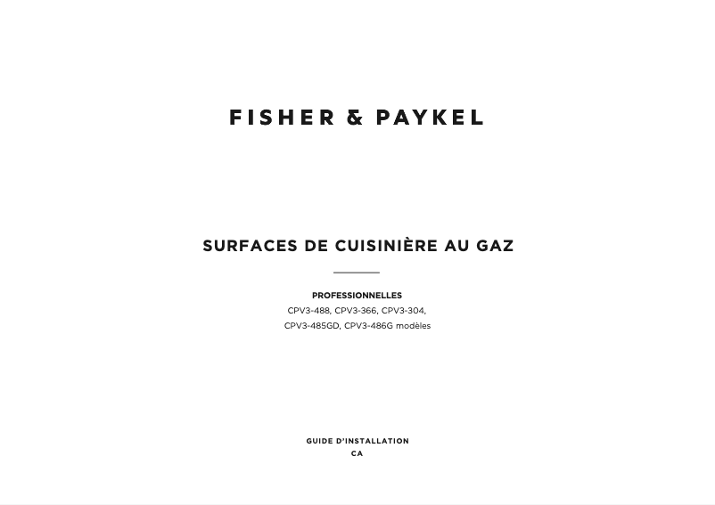 Page 1 de la notice Guide d'installation Fisher & Paykel CPV3-486GD