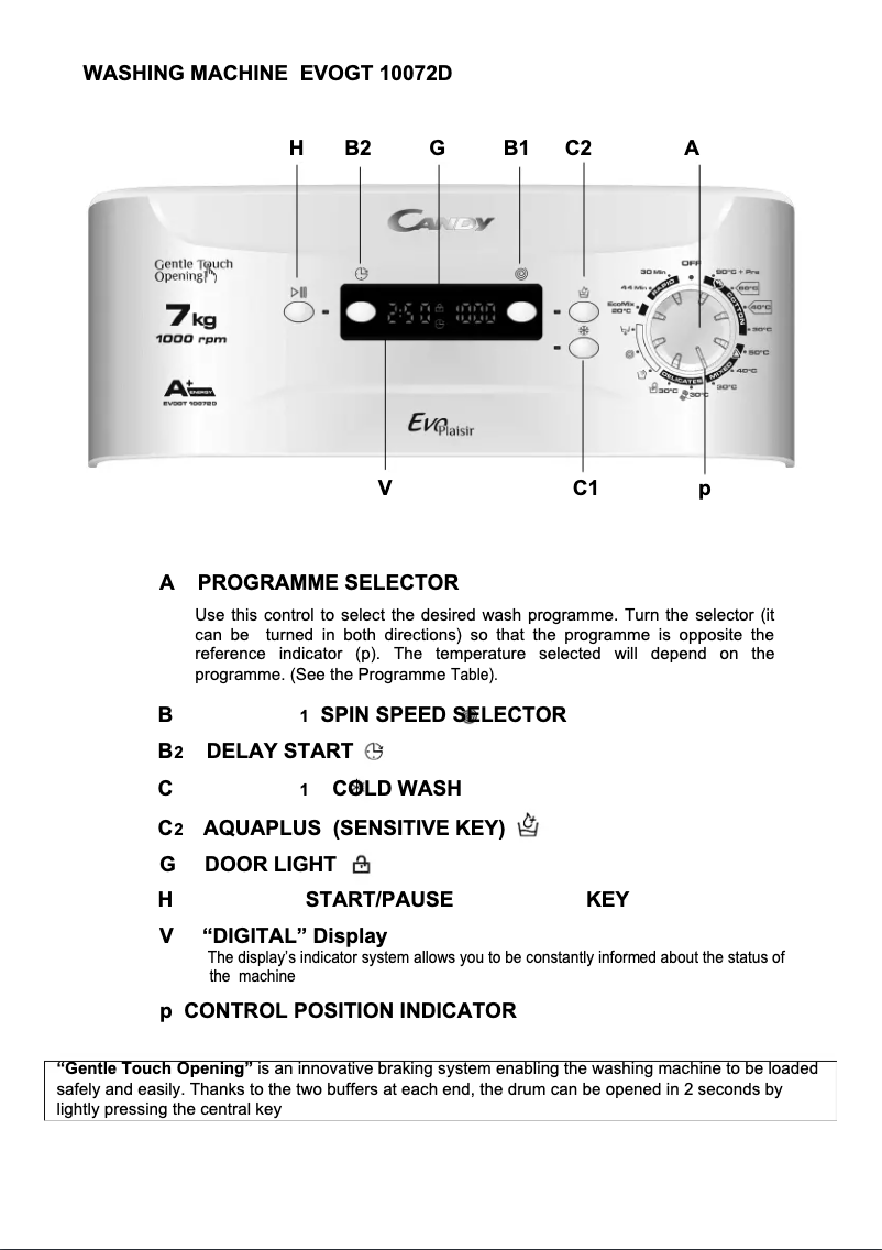 Page 1 de la notice Manuel utilisateur Candy EVOGT 10072D-S