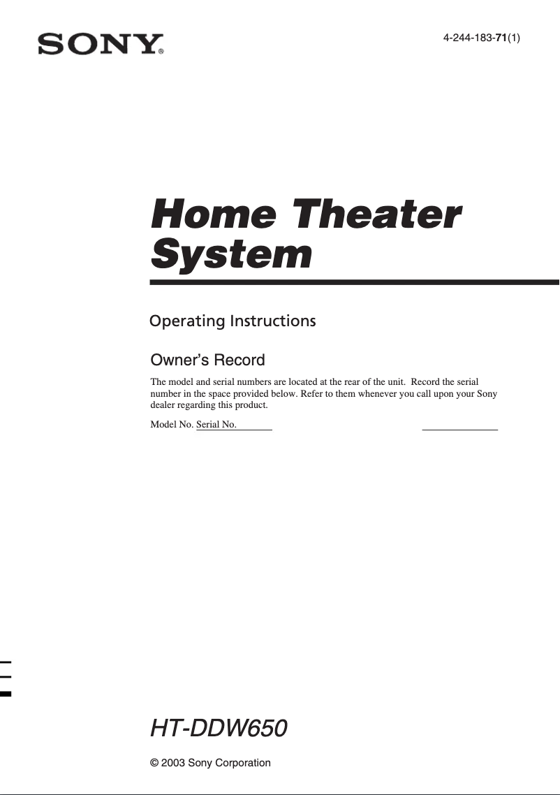 Image de la première page du manuel de l'appareil HT-DDW650