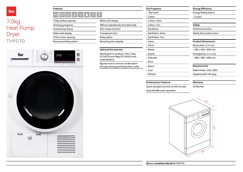 Page 1 de la notice Fiche technique Teka THPD70