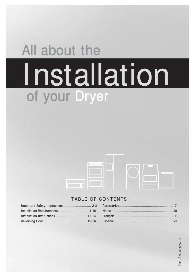 Page 1 de la notice Guide d'installation Frigidaire FFRE4120SW