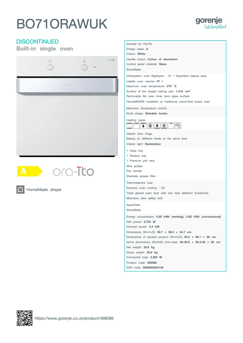 Page n°1 - Fiche technique Gorenje BO71ORAWUK