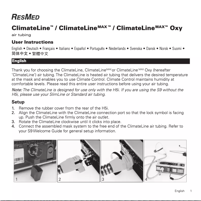 Page 1 de la notice Manuel utilisateur ResMed ClimateLine MAX Oxy