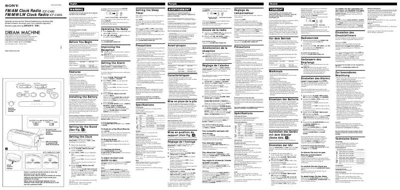 Page 1 de la notice Manuel utilisateur Sony ICF-C490