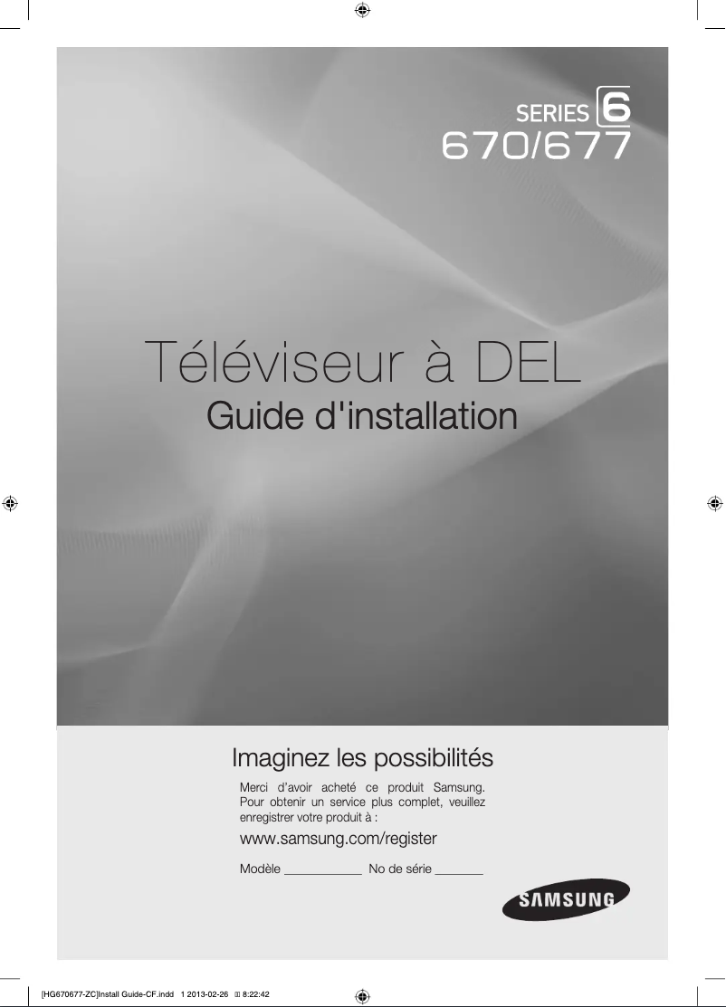 Page 1 de la notice Guide d'installation Samsung HG40NB677FF