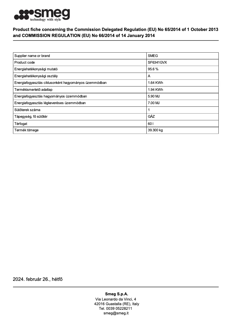 Page n°1 - Fiche technique Smeg SF6341GVX