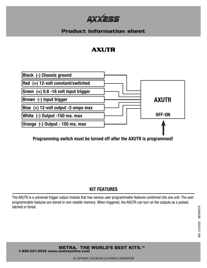 Page 1 de la notice Fiche technique AXESS AXUTR