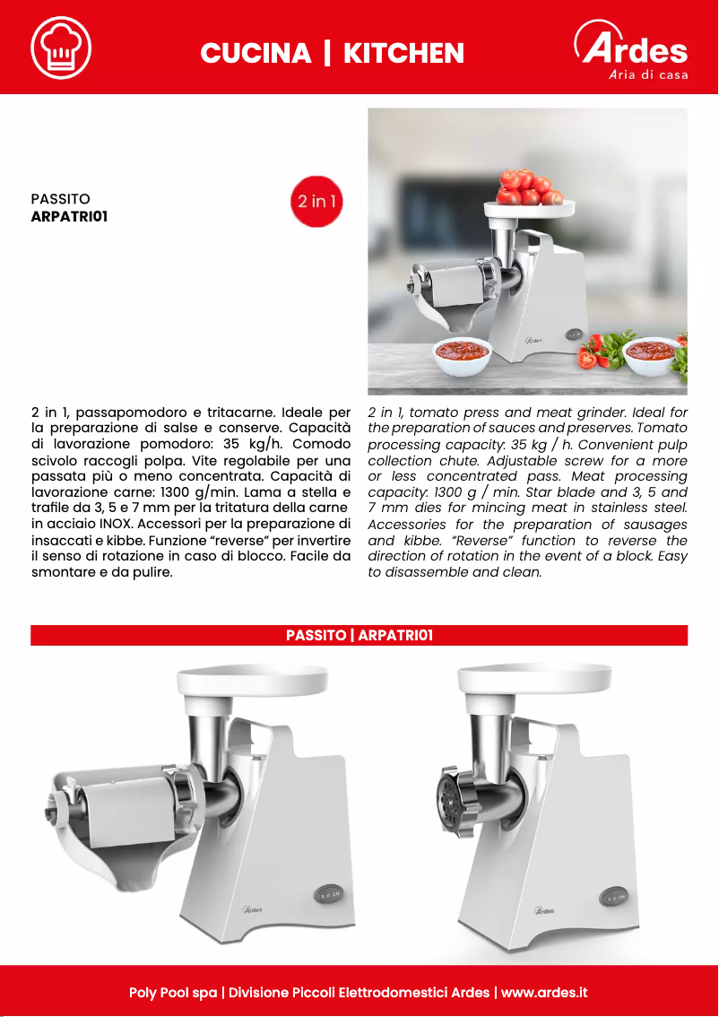 Page 1 de la notice Fiche technique Ardes ARPATRI01