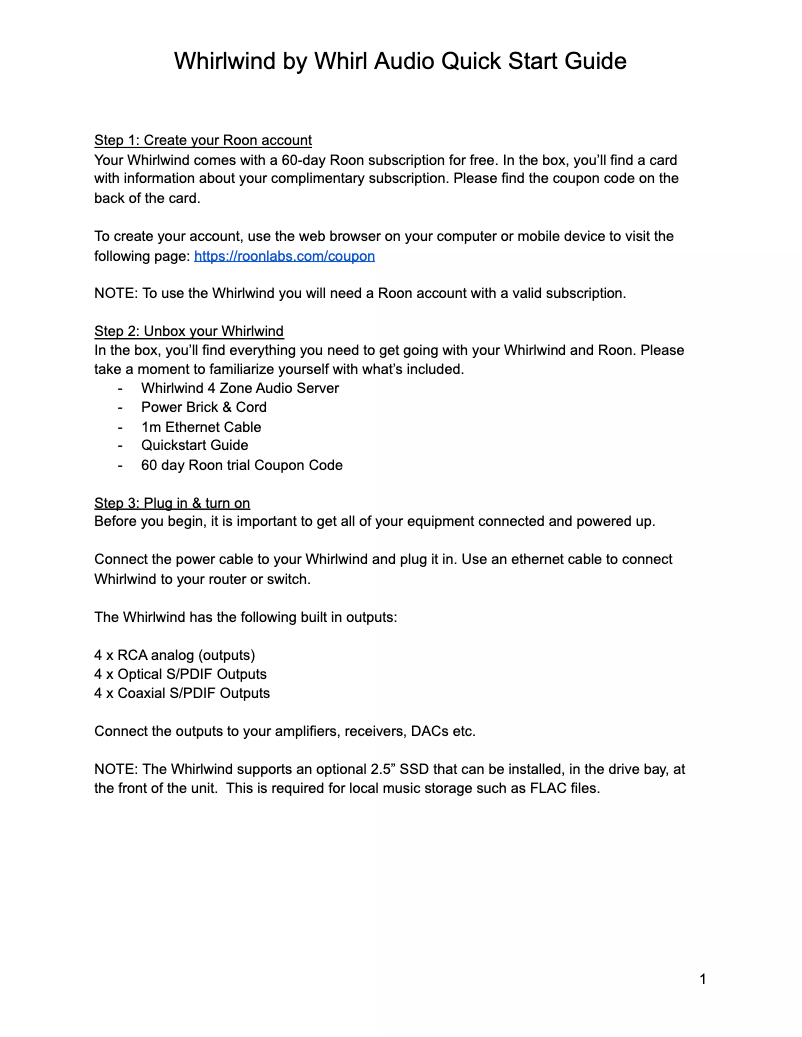 Página 1 del manual Manual de usuario Roon Whirlwind