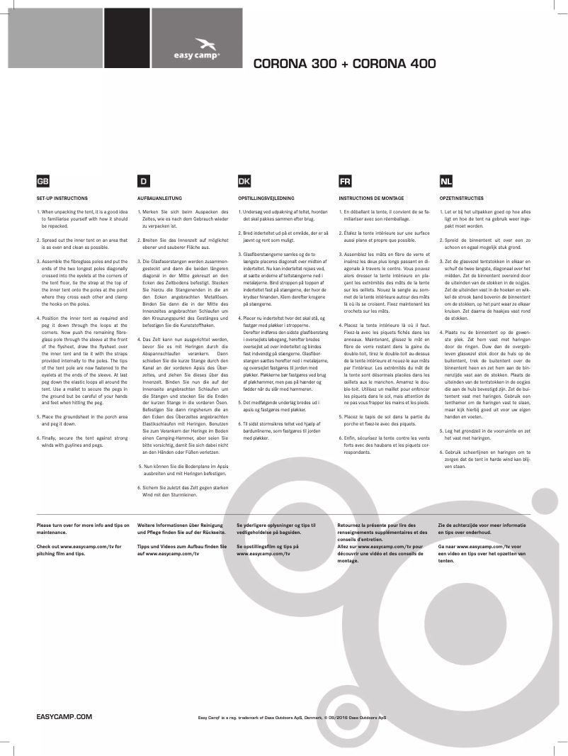 Page n°1 - Manuel utilisateur Easy Camp Corona 300