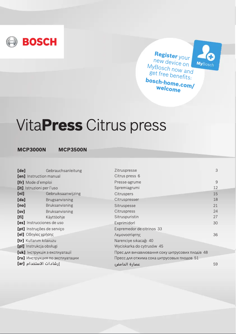 Page n°1 - Manuel utilisateur Bosch VitaPress MCP3000N