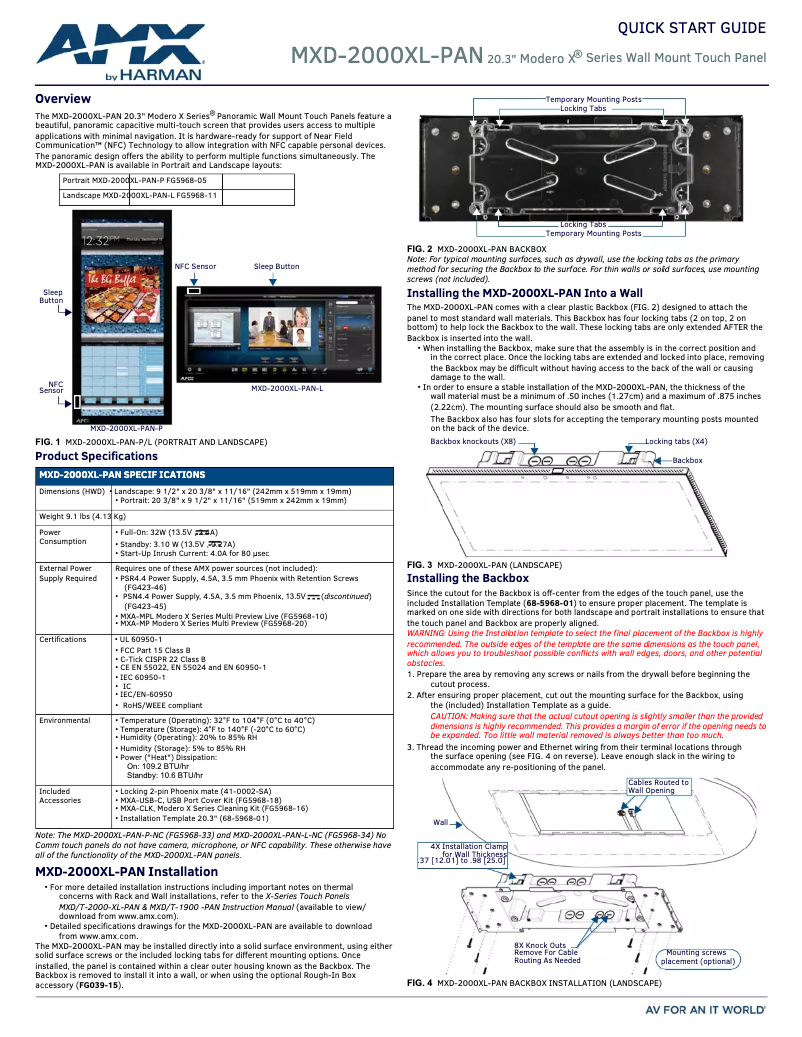 Page 1 de la notice Guide de démarrage rapide AMX MXD-2000XL-PAN