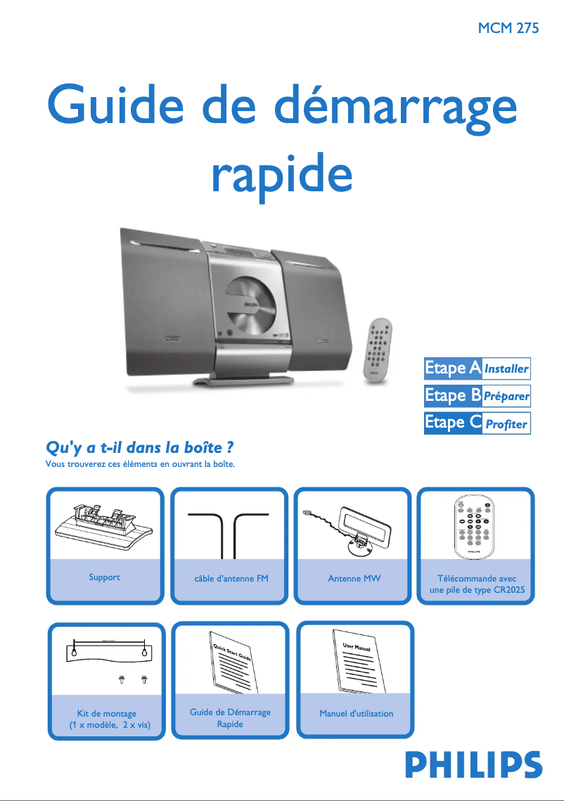 Page n°1 - Guide de démarrage rapide Philips MCM275