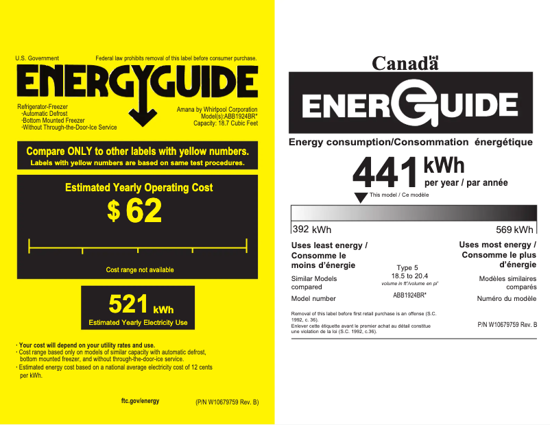 Page n°1 - Label énergétique Amana ABB1924BRB