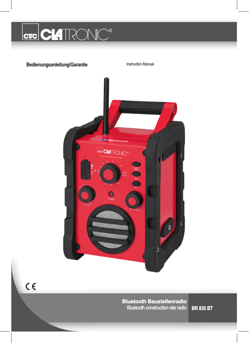 Page 1 de la notice Manuel utilisateur Clatronic BR 835 BT