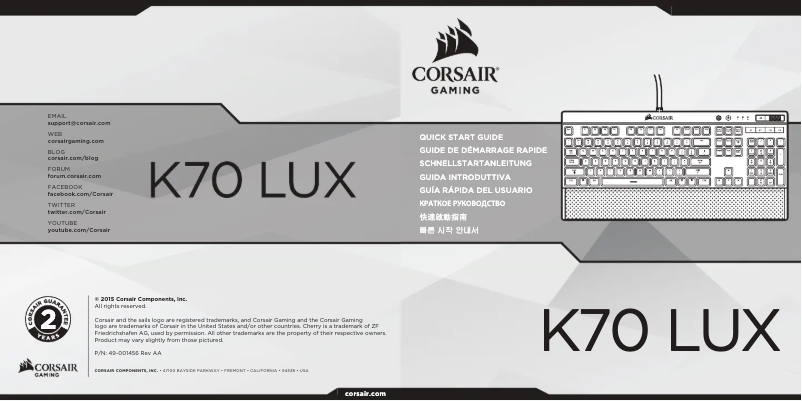 Page 1 de la notice Manuel utilisateur Corsair Vengeance K70 RGB
