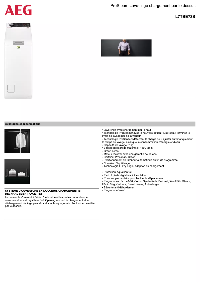 Página 1 del manual Ficha técnica AEG L7TBE73S