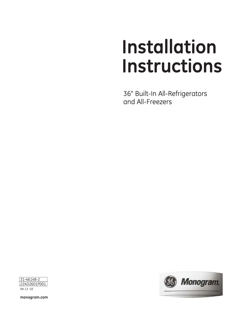 Page n°1 - Guide d'installation GE ZIFP360NXLH
