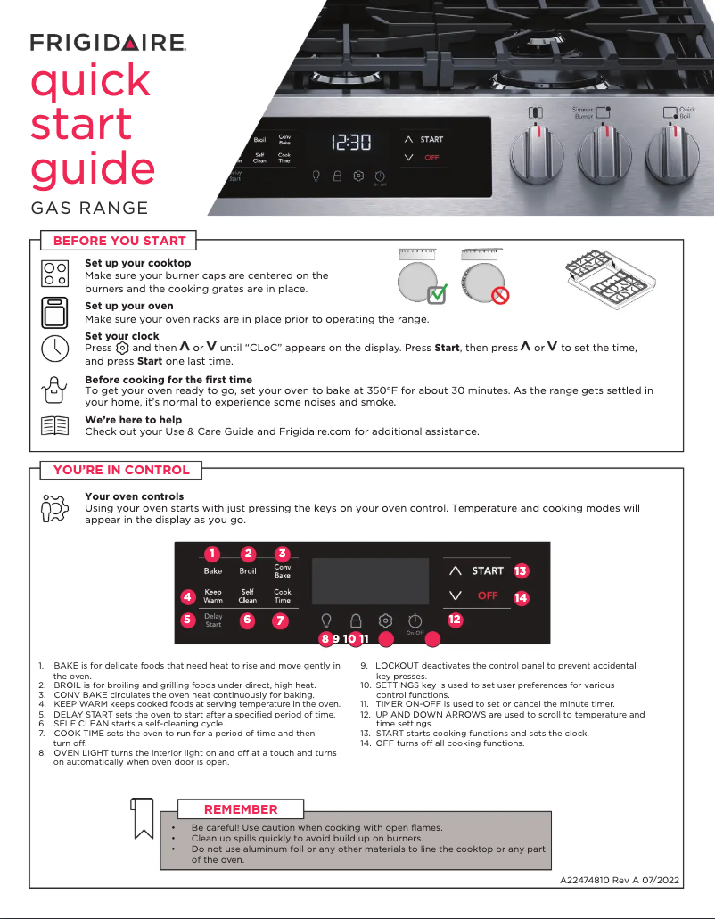 Page n°1 - Guide de démarrage rapide Frigidaire FCFG3083AS