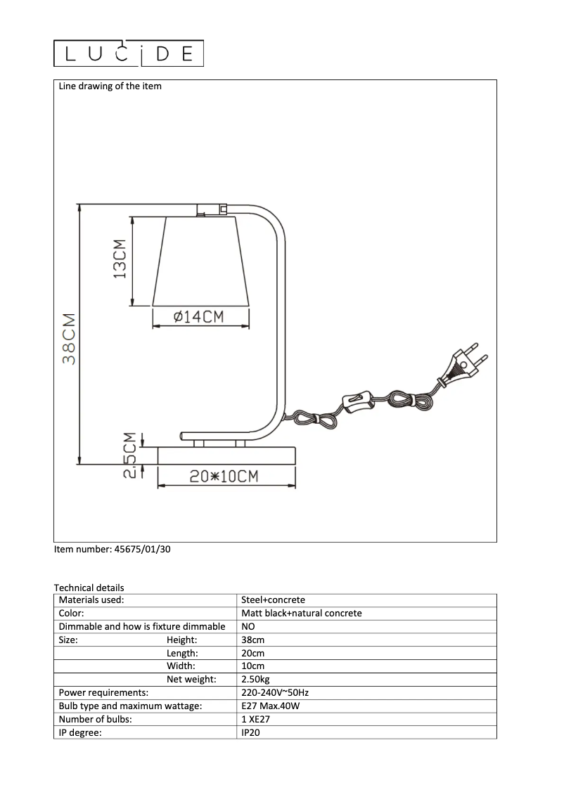Page 1 de la notice Manuel utilisateur Lucide Cona 45675/01/30