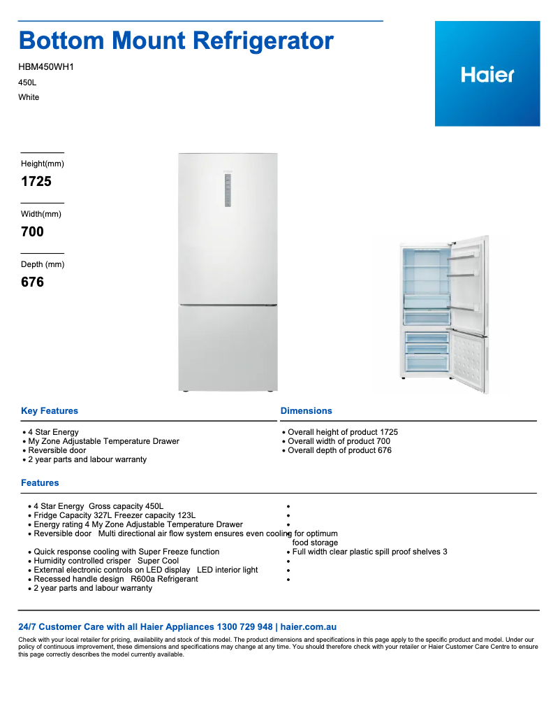 Page 1 de la notice Fiche technique Haier HBM450WH1
