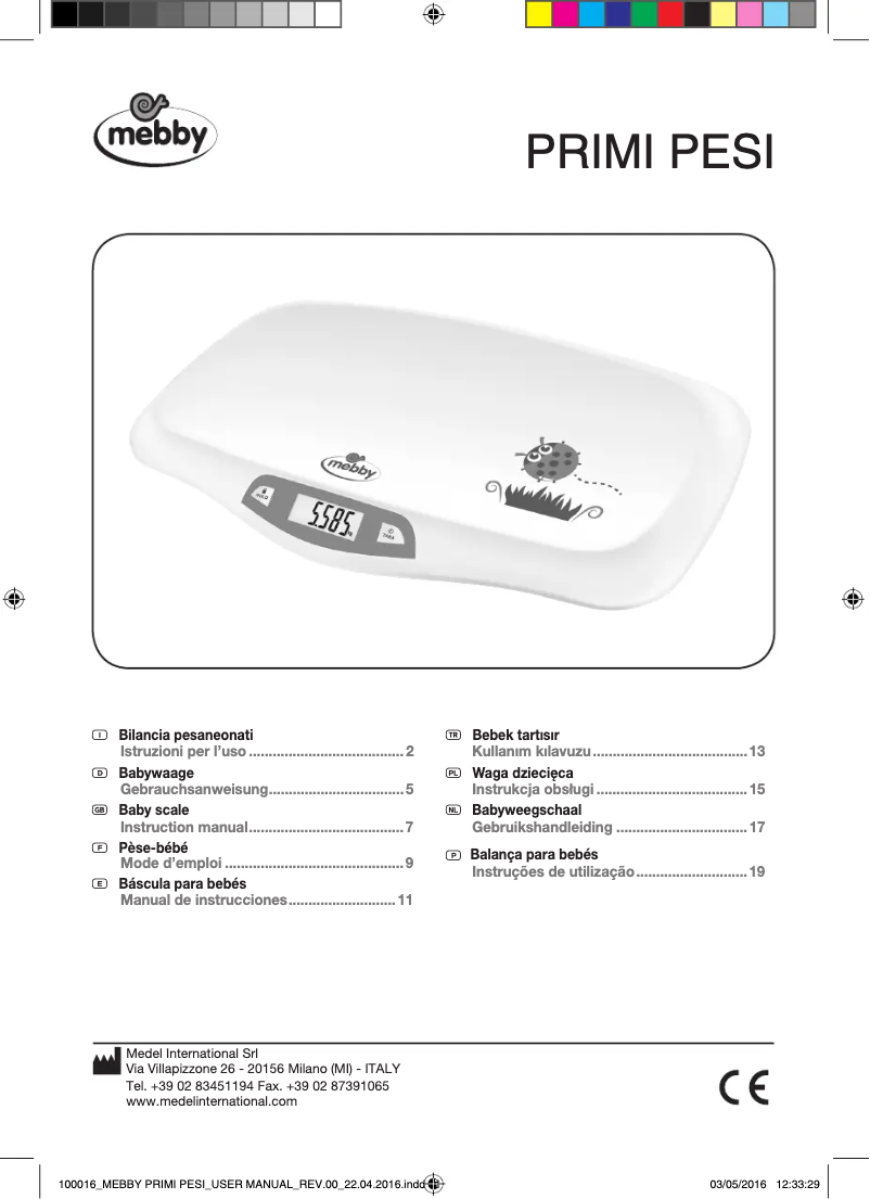 Page 1 de la notice Manuel utilisateur Mebby Primi Pesi