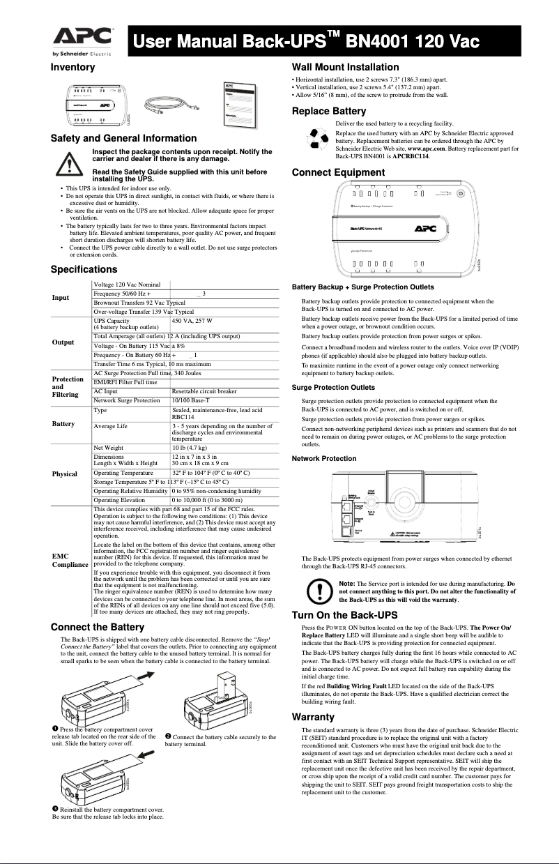 Page n°1 - Manuel utilisateur APC Back-UPS BN4001