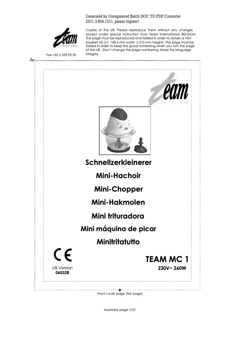 Page n°1 - Manuel utilisateur Team MC 1