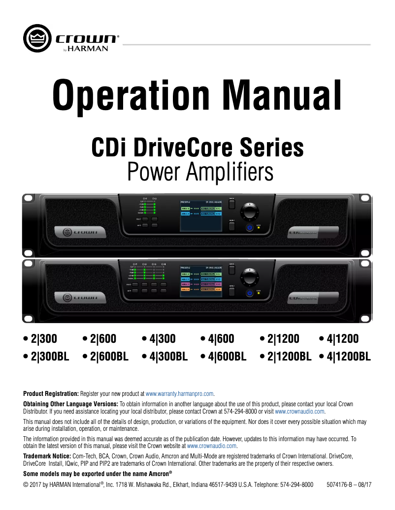 Page n°1 - Manuel utilisateur Crown CDi DriveCore 4|300BL