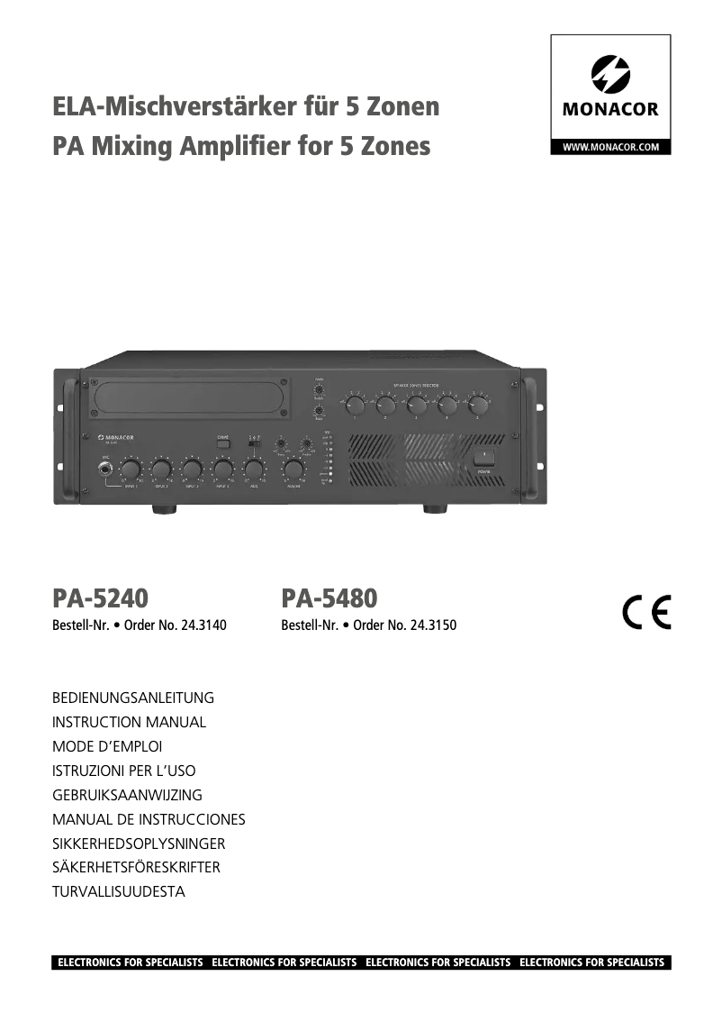Page 1 de la notice Manuel utilisateur Monacor PA-5480