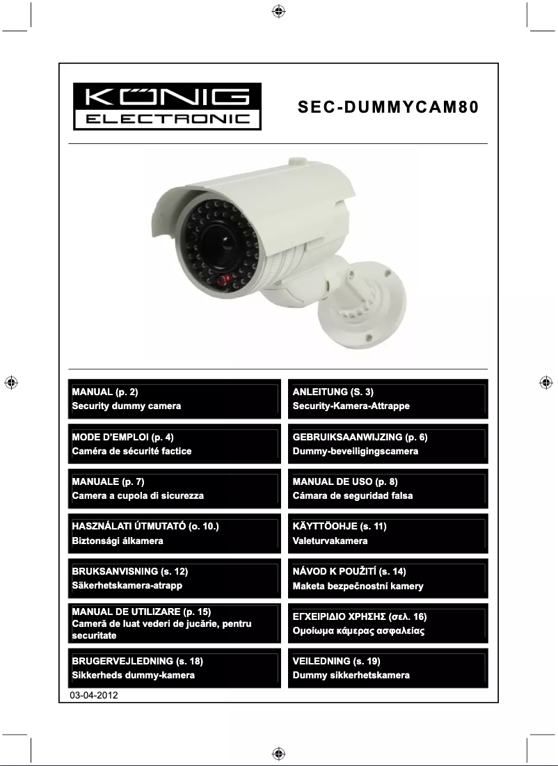 Page 1 de la notice Manuel utilisateur Konig SEC-DUMMYCAM80