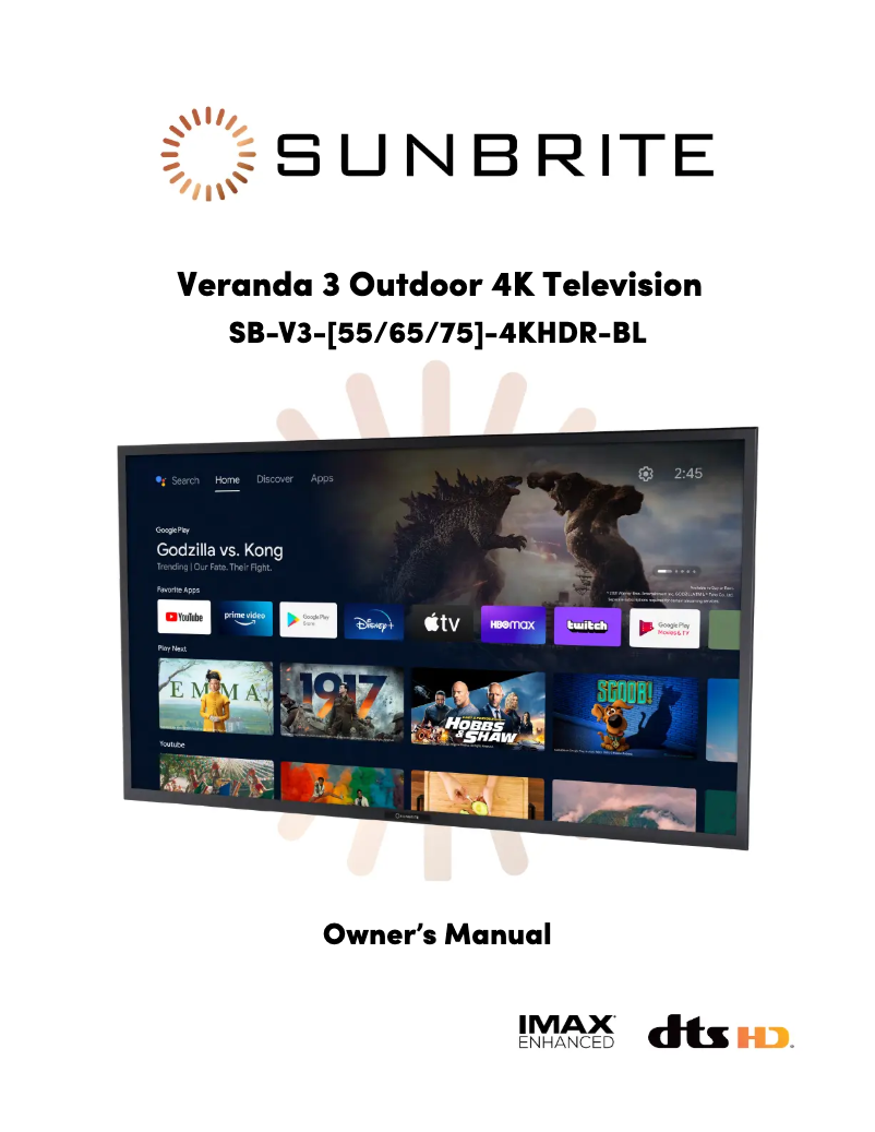 Page n°1 - Manuel utilisateur SunBriteTV Veranda 3 SB-V3-55-4KHDR-BL