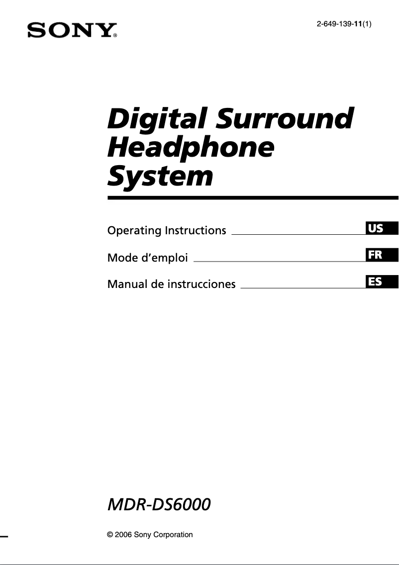 Page 1 de la notice Manuel utilisateur Sony MDR-DS6000