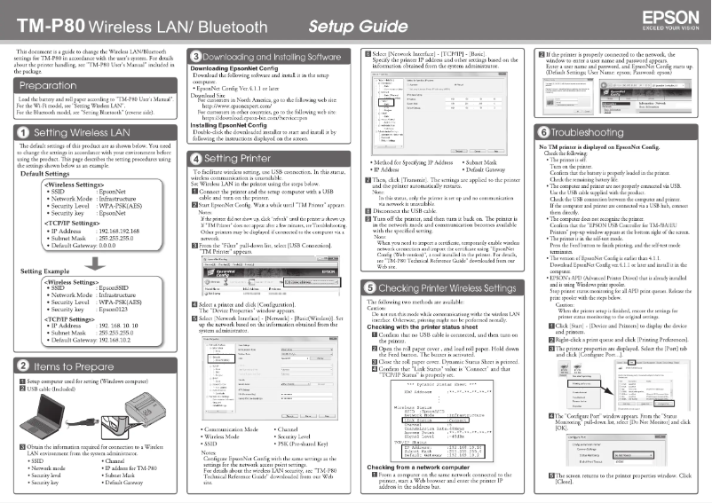 Page n°1 - Guide d'installation Epson Mobilink P80