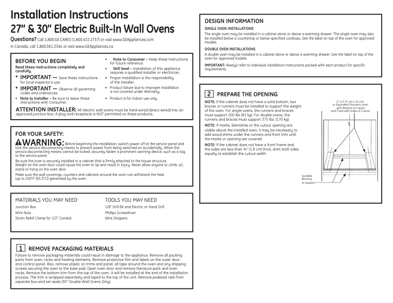 Page 1 of the manual Installation Guide GE JK3000SFSS