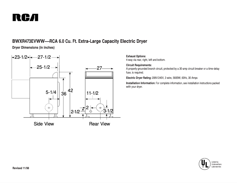 Image de la première page du manuel de l'appareil BWXR473EVWW