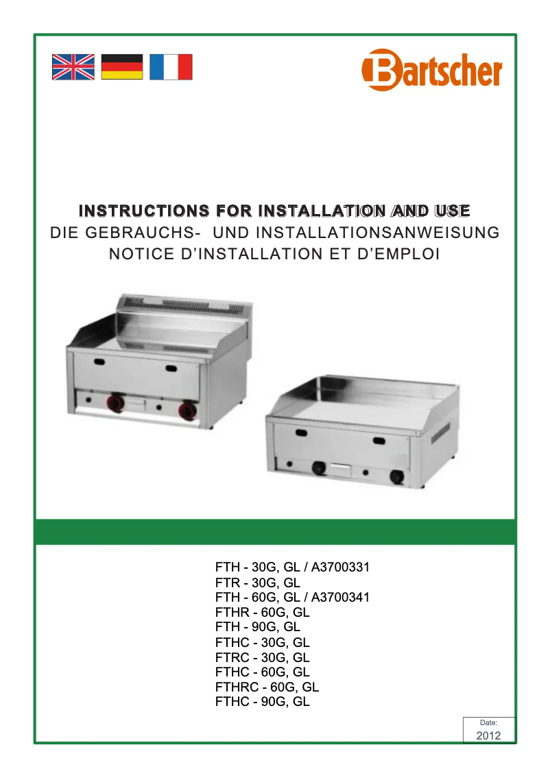 Page n°1 - Manuel utilisateur Bartscher GDP 320G-G