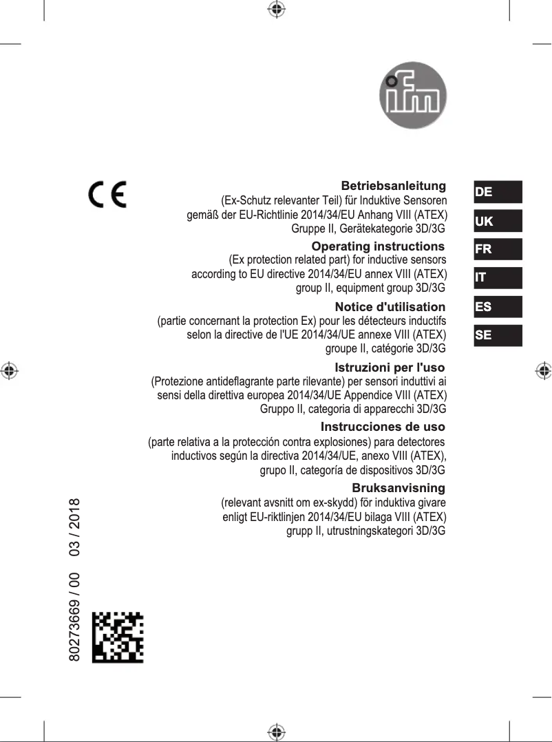 Page 1 de la notice Manuel utilisateur IFM II506A