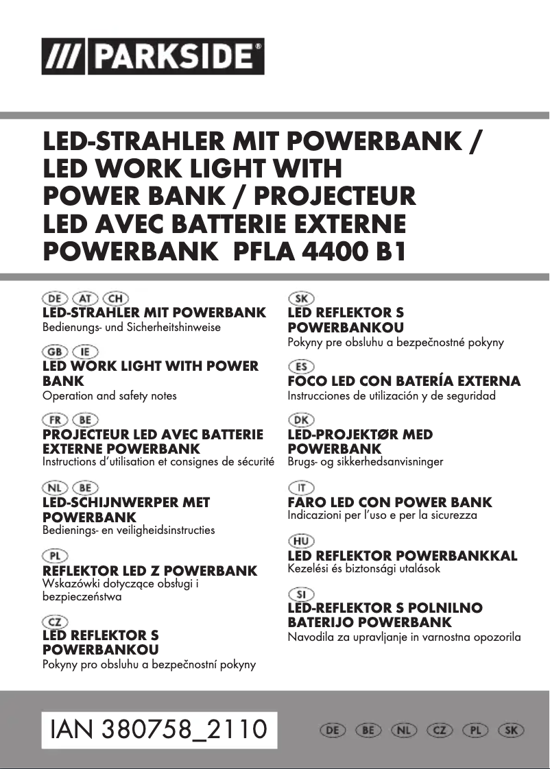 Page 1 de la notice Manuel utilisateur Parkside PFLA 4400 B1