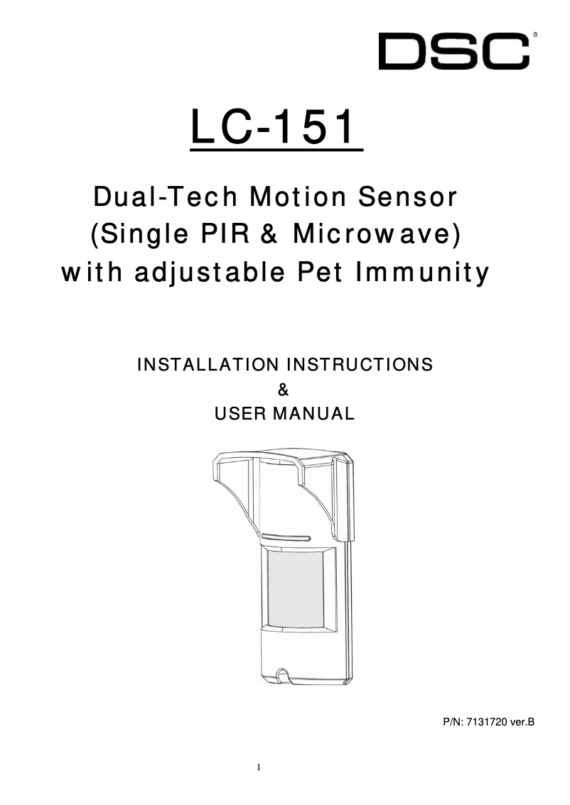 Page 1 de la notice Manuel utilisateur DSC LC-151