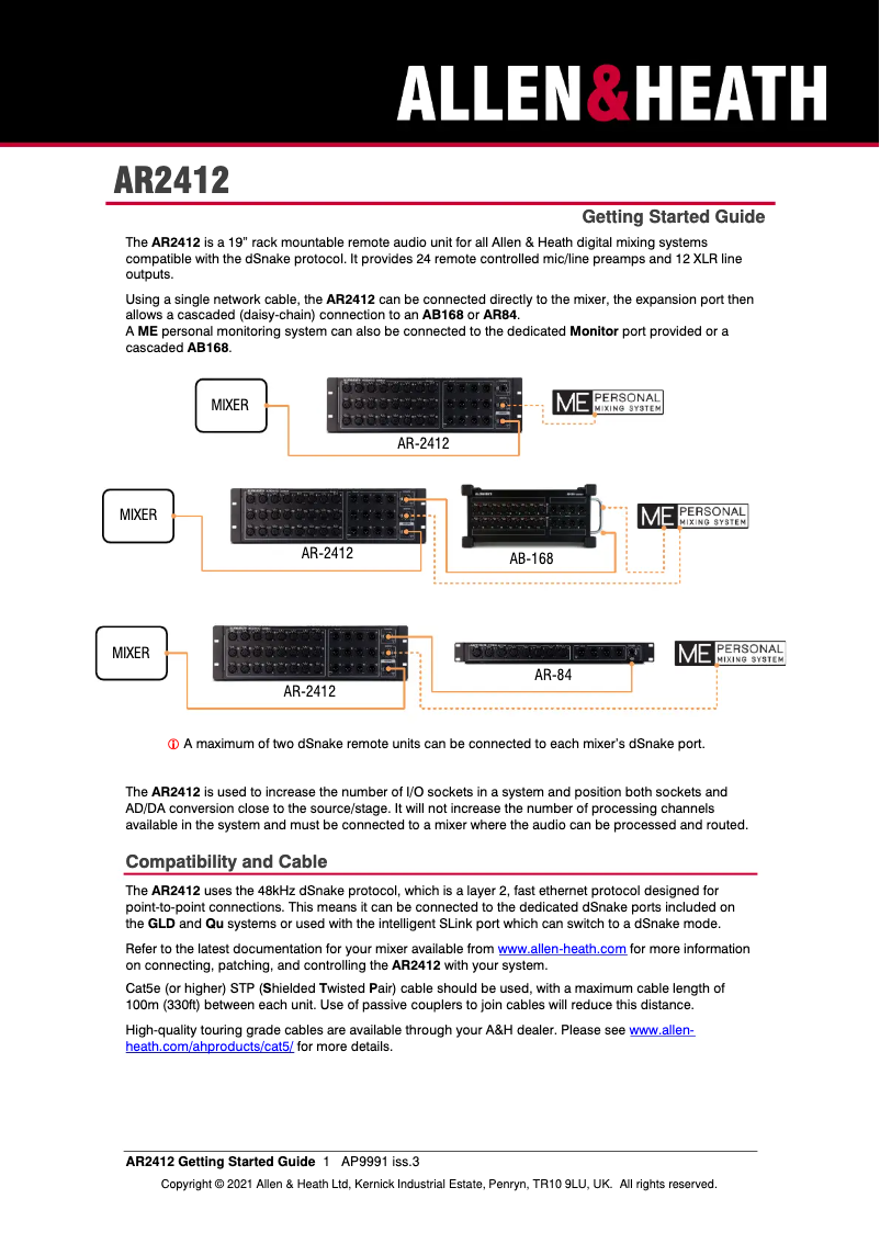 Page n°1 - Manuel utilisateur Allen & Heath AR2412