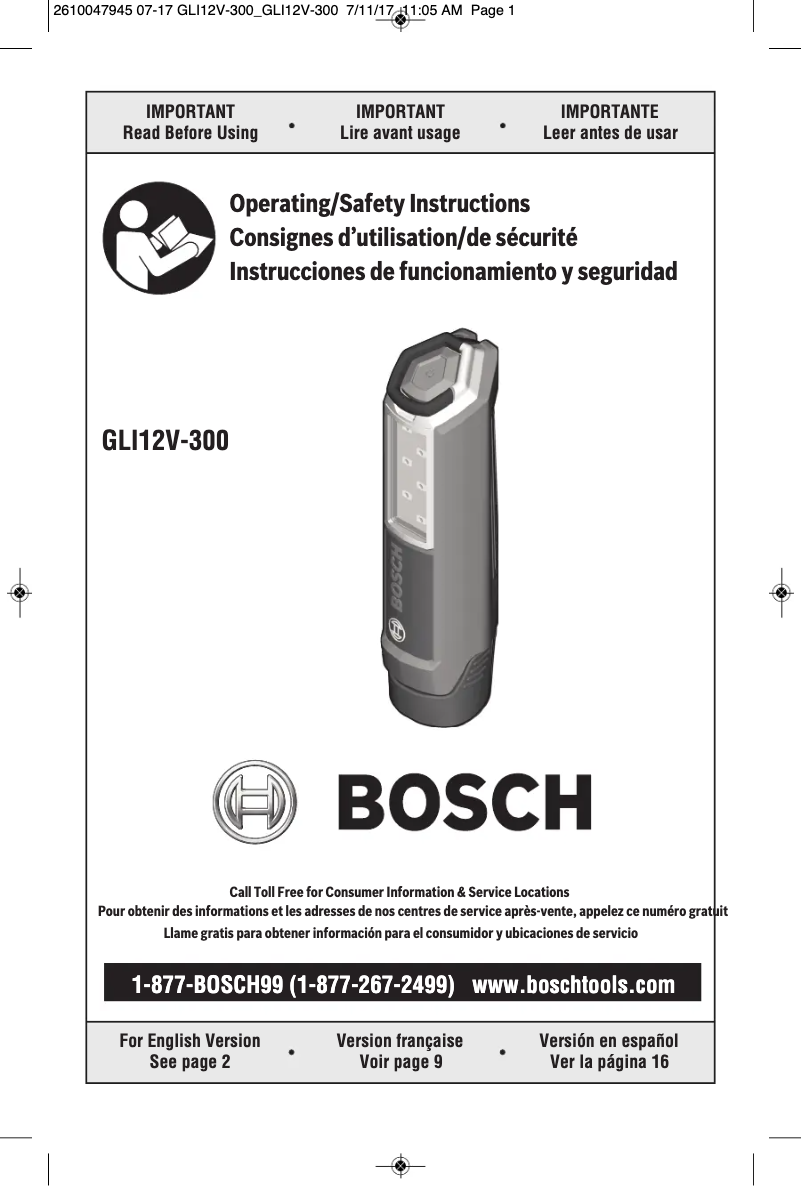 Page n°1 - Manuel utilisateur Bosch GLI12V-300N