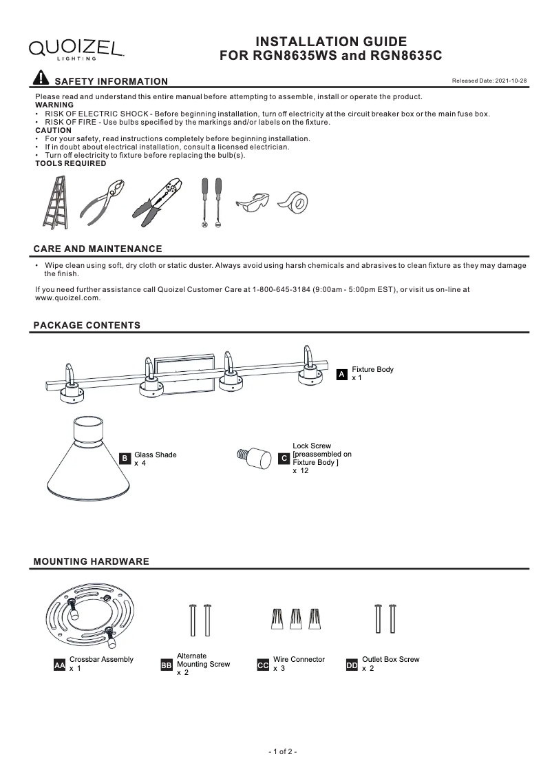 Image de la première page du manuel de l'appareil Regency RGN8635WS